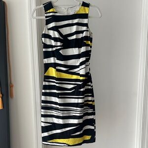 Badgley Mischka Black and Yellow Patterned Midi Dress